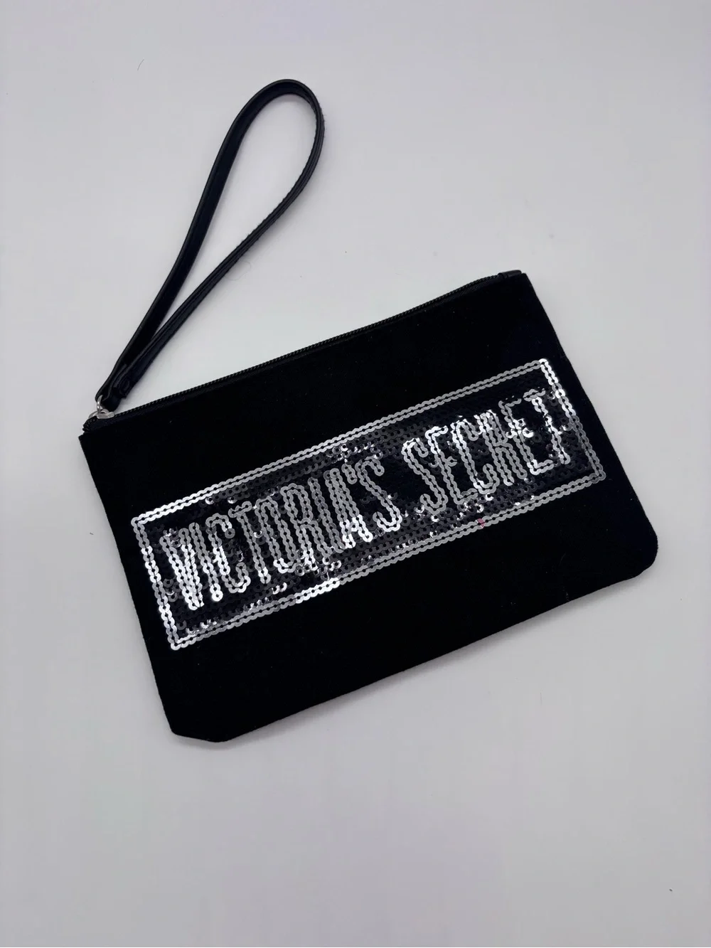 Victoria's Secret Black Wristlet with Silver Sequin Logo